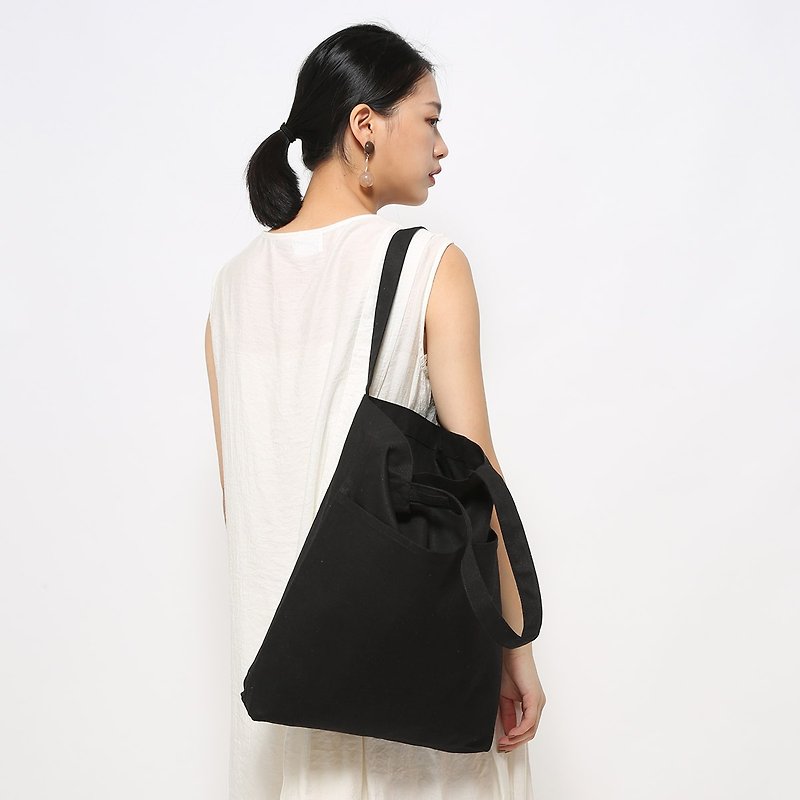 Five bags of canvas bag particularly easy to use - mysterious black - กระเป๋าแมสเซนเจอร์ - ผ้าฝ้าย/ผ้าลินิน สีดำ