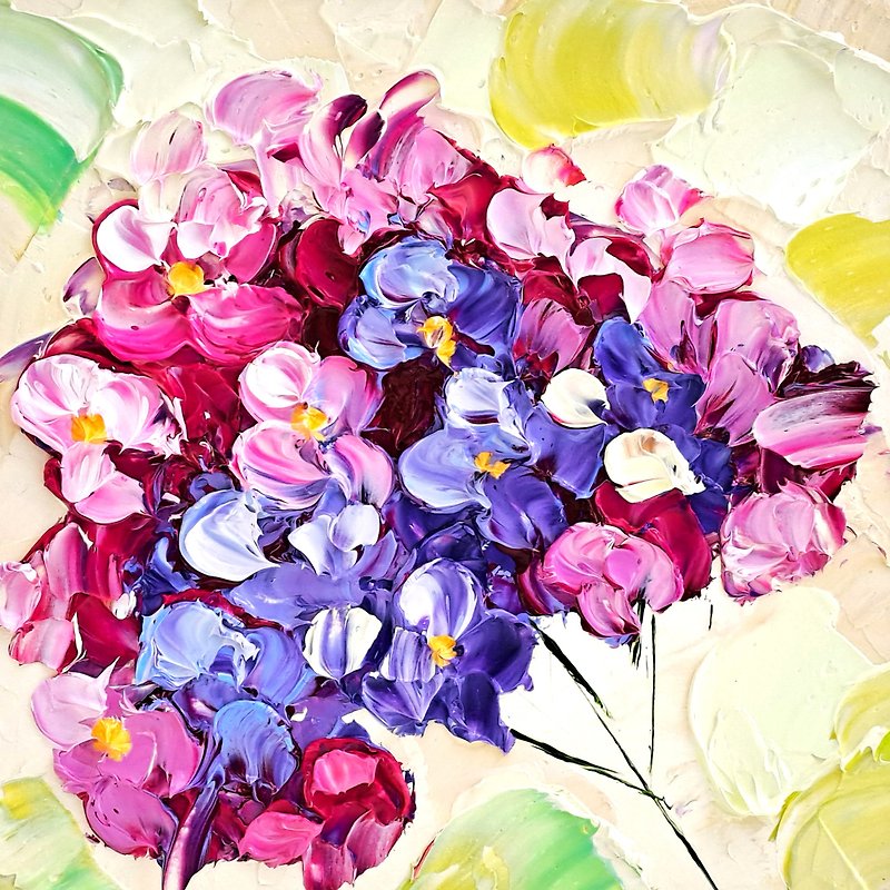 アジサイの絵 インパスト 花 オリジナル アート フローラル 油絵 フラワー アート