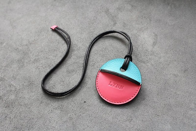 KAKU handmade leather gogoro key leather case custom lake blue + pink - ที่ห้อยกุญแจ - หนังแท้ 