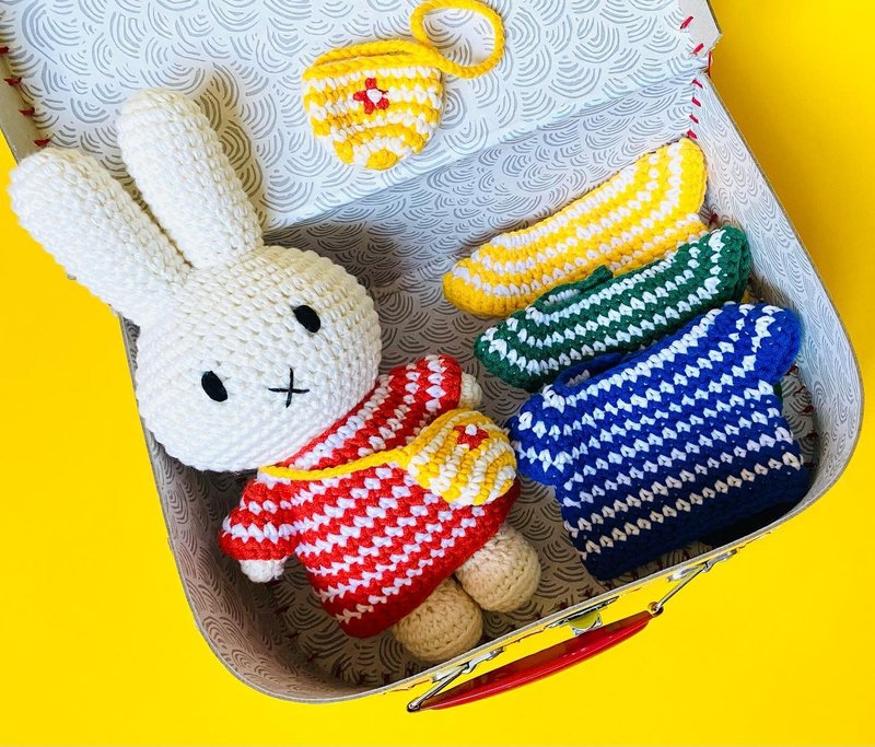 miffy handmade and her red small striped dress  + bag - Stuffed Dolls & Figurines - Cotton & Hemp Red