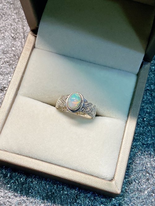 天然オパール編みシルバーリングネパールの手作り925スターリング