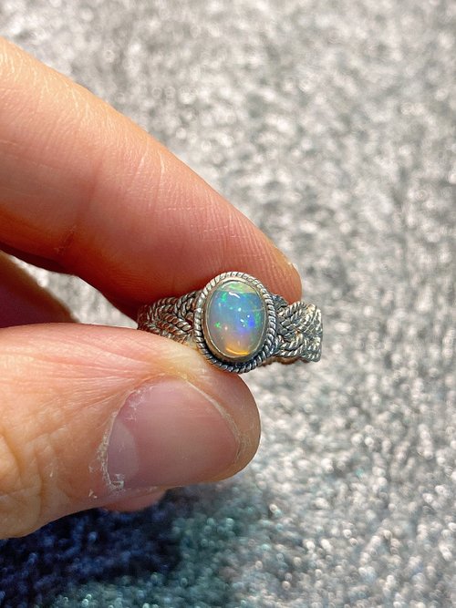 天然オパール編みシルバーリングネパールの手作り925スターリング