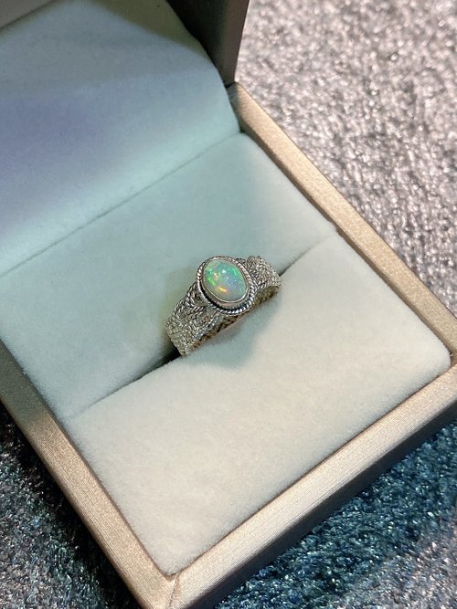 天然オパール編みシルバーリングネパールの手作り925スターリング