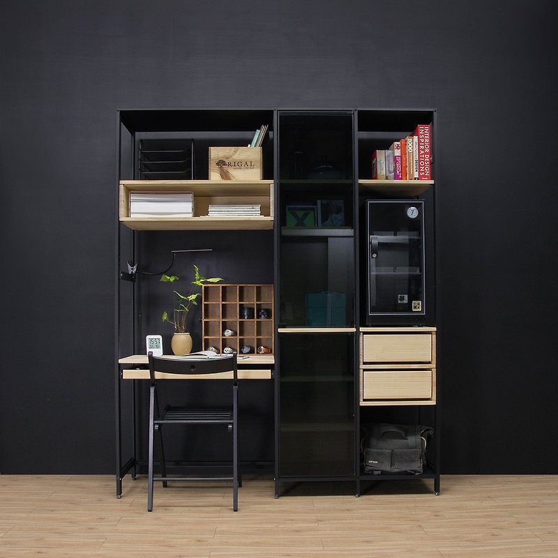 Creesor-Shido 40 Industrial Wind Combination Cabinet Bookcase Desk Storage Cabinet - ชั้นวางหนังสือ - โลหะ สีดำ