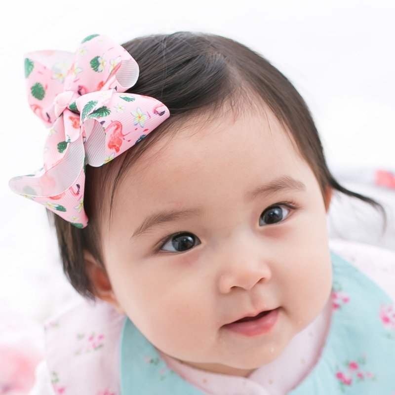 Cutie Bella 火鶴印花蝴蝶結髮夾 全包布手工髮飾Flamingo-Pinky - 髮夾/髮圈 - 聚酯纖維 粉紅色