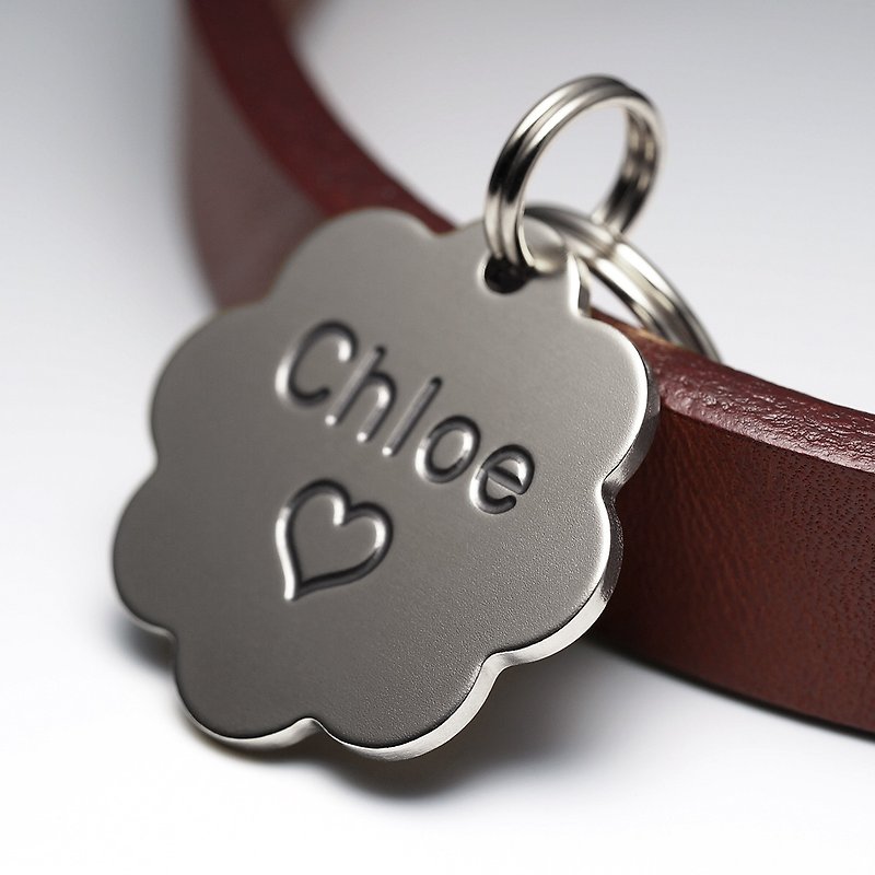 Flower Dog Tag, Nickel Dog Tag, Personalized Pet ID Tags, Engraved Name tag - Other - Other Metals Silver