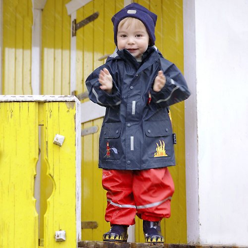 日安朵朵 德國PlayShoes 超輕量可機洗連帽兒童雨衣外套-消防車
