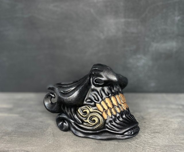 Samurai Mask, Oni Half mask, Japanese Mempo Mask, Ghost of