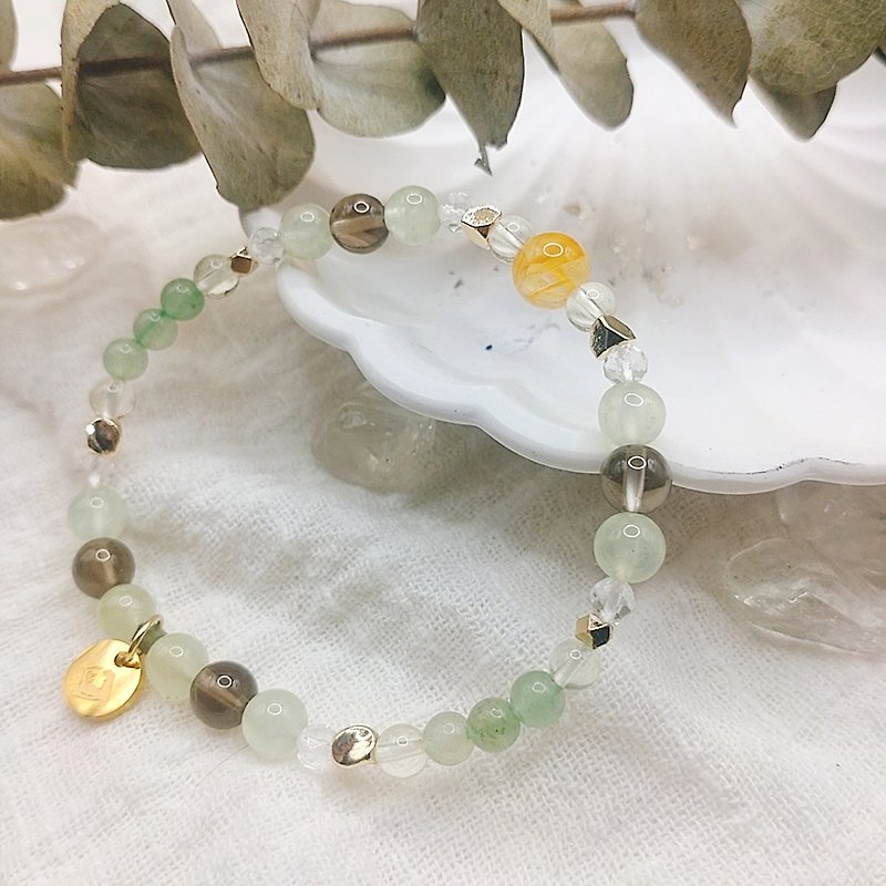 [Spring Emerald] Yellow Gum Flower Citrine Grape Stone Stone Crystal Dongling Jade White Crystal | Crystal Hand - Bracelets - Crystal Green