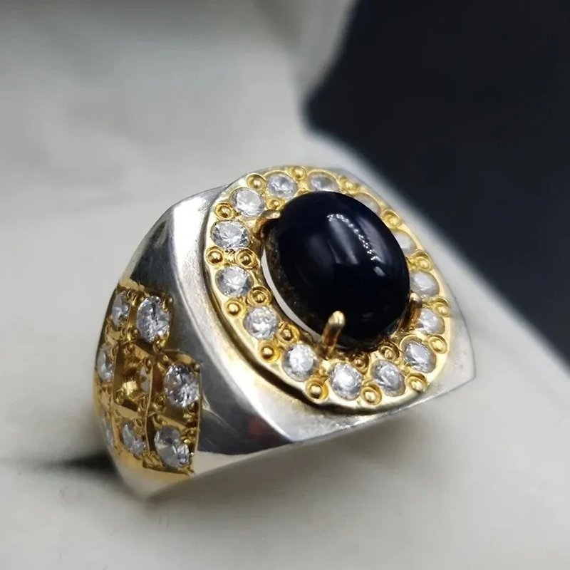 Black Agate Ring Yemeni Aqeeq Ring Deep Black Yamni Agate Ring Unisex Natural - แหวนทั่วไป - เครื่องเพชรพลอย สีดำ