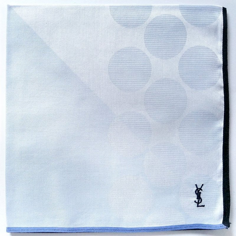 Yves Saint Laurent Vintage Handkerchief Pocket Square Circle 18.5 x 18.5 inches - ผ้าเช็ดหน้า - ผ้าฝ้าย/ผ้าลินิน สีน้ำเงิน