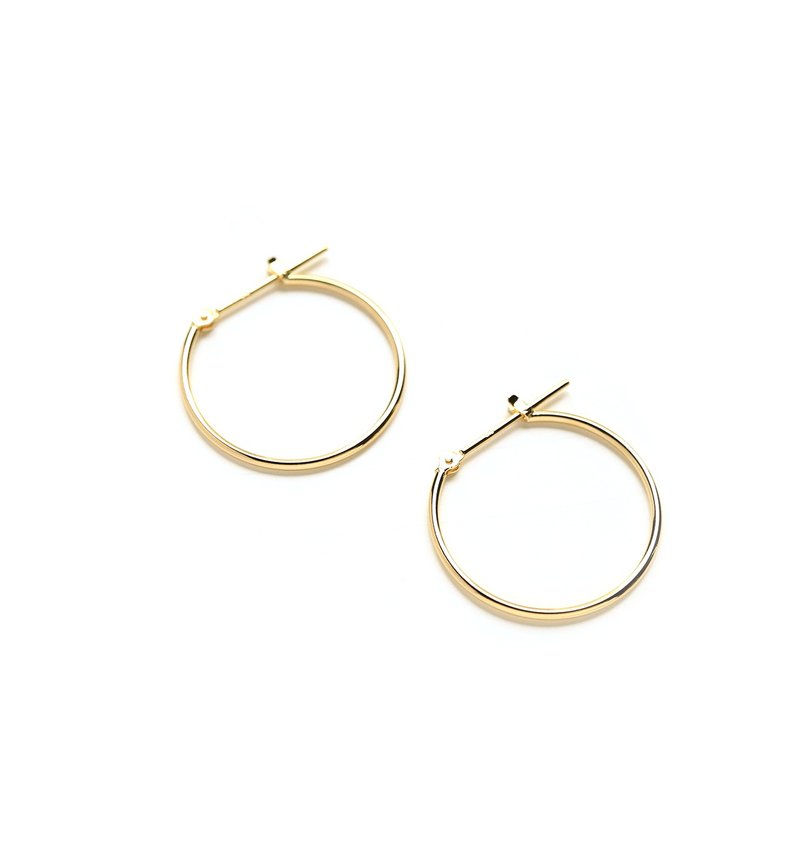 [Made in Japan] K18YG (18K Yellow Gold) Crossing Hoop Earrings 20mm x 1mm [Pair] - ต่างหู - โลหะ สีทอง