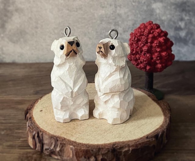 森の動物 | シロクマ手作り木彫りキーホルダー/ペンダント/ストラップ