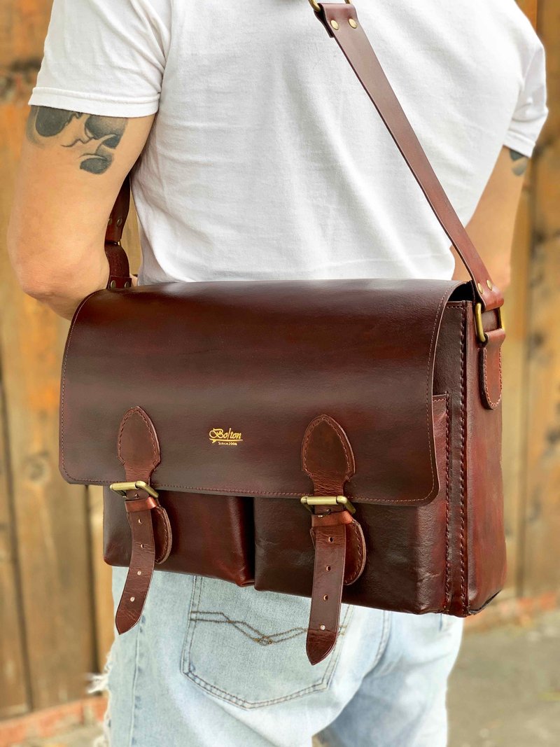 Handmade leather retro messenger magnetic buckle bag/cross-body bag/side bag-Size:Large-3color - กระเป๋าแมสเซนเจอร์ - หนังแท้ 