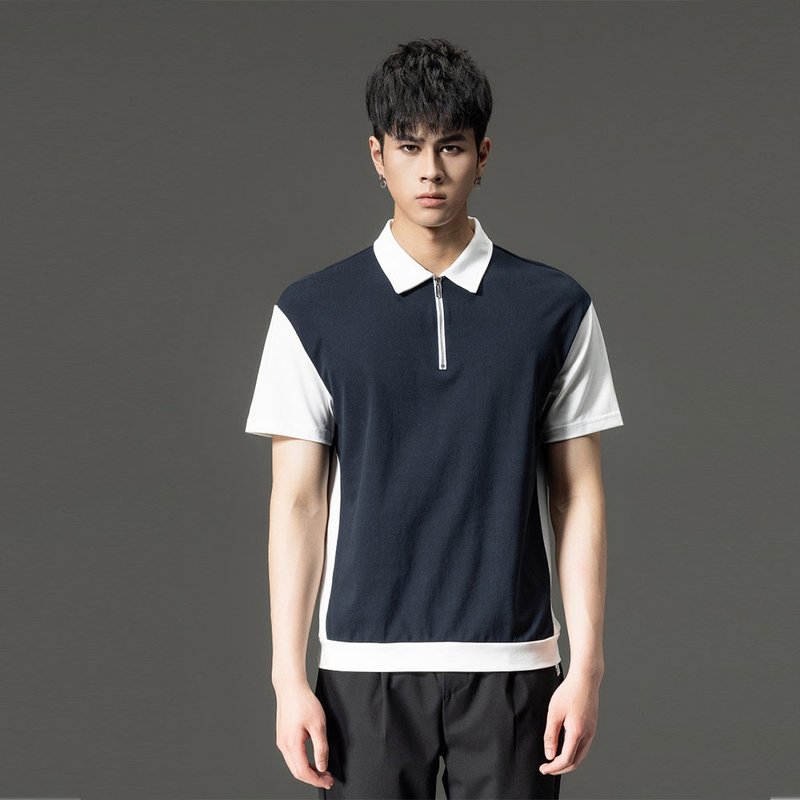 Men's lapel short sleeve POLO shirt summer splicing casual T-shirt top - เสื้อยืดผู้ชาย - ผ้าฝ้าย/ผ้าลินิน 