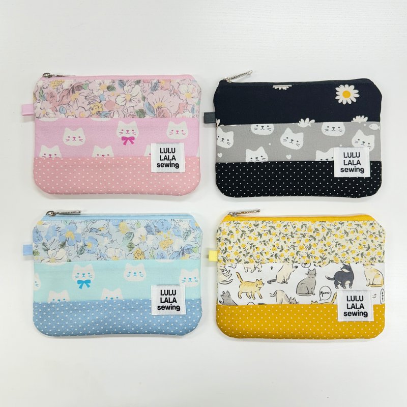 Cat Patchwork Pouch - กระเป๋าเครื่องสำอาง - ผ้าฝ้าย/ผ้าลินิน หลากหลายสี