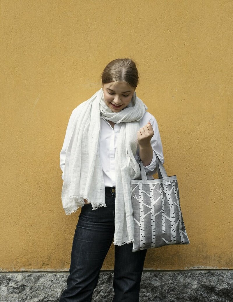 KOIVU white birch small cotton Linen bag - กระเป๋าแมสเซนเจอร์ - ผ้าฝ้าย/ผ้าลินิน สีเทา