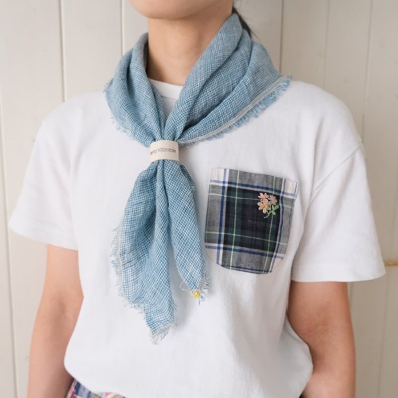 千鳥リネンスカーフ blue or pink - 絲巾 - 棉．麻 