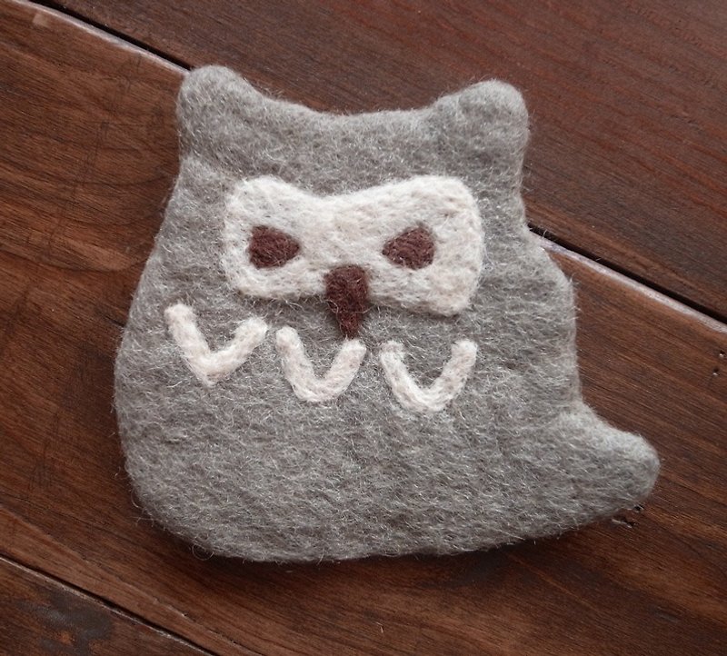 Cup coasters, Felt coasters Animal Owl Grey - Coasters - Wool Gray