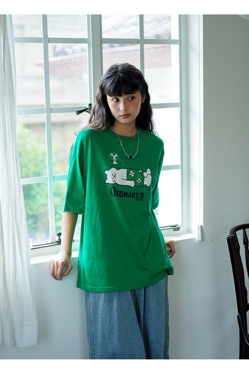 oddmaker 沙灘熊純棉刺繡印花短袖 - 女 T 恤 - 棉．麻 
