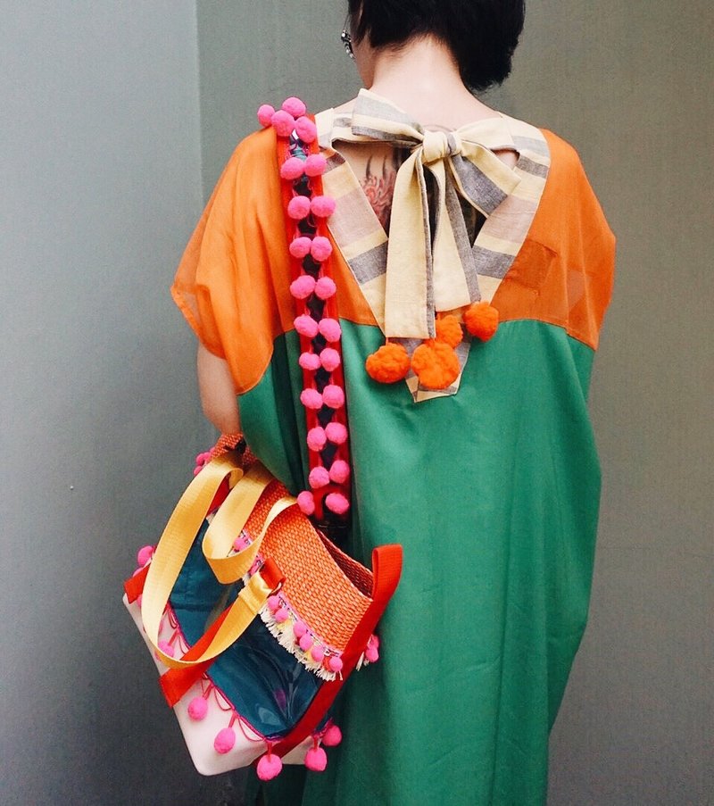 'MOROCCO-Bow' Beach / Summer Tunic Dress in Green Satin : ONE SIZE - 洋裝/連身裙 - 棉．麻 綠色