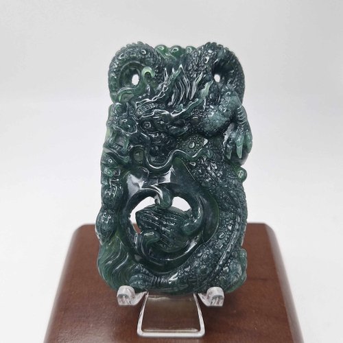 緣圓翡翠 危料深藍水生意興隆 龍牌 吊墜 掛飾 擺件 | 天然A貨翡翠