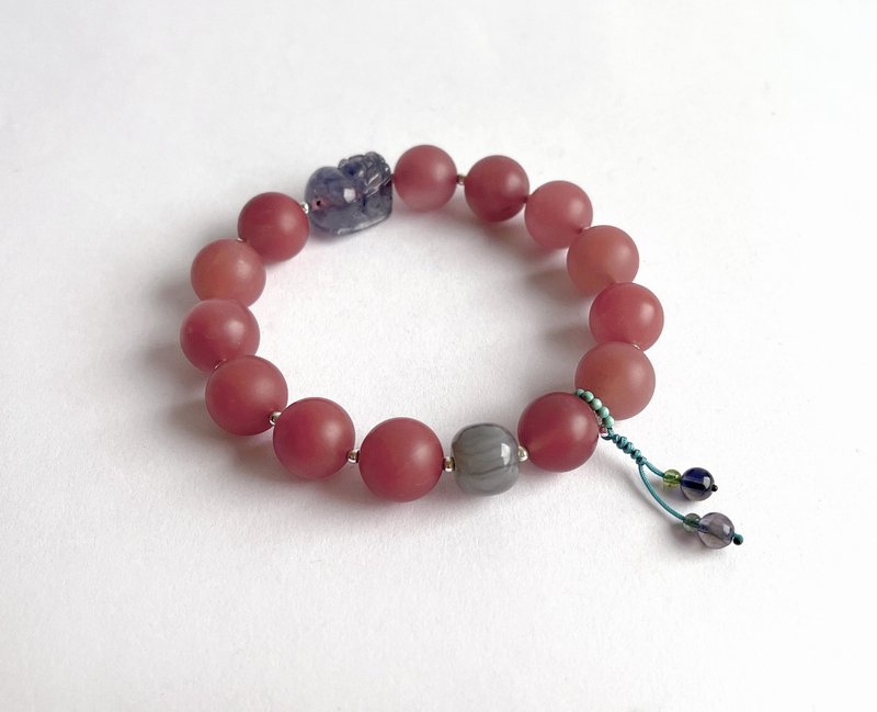 寶石系 天然礦石 保山南紅 堇青石 和田玉煙紫 925純銀 手鍊 - 手鍊/手環 - 寶石 紅色