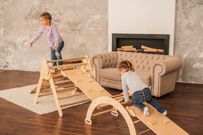 Climbing gym with 3 Ramps Pikler set Montessori furniture Climbing frame - Kids' Furniture - Wood 