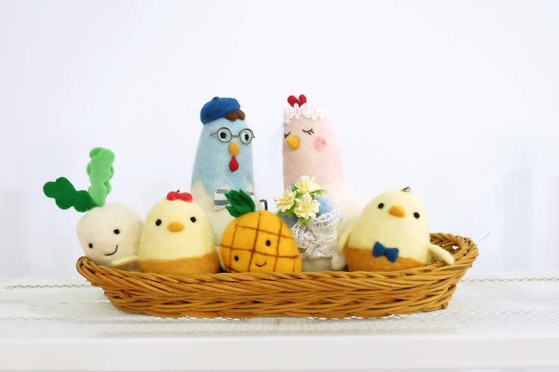 Wedding lead chicken family (good color combination) _ custom - Stuffed Dolls & Figurines - Wool White