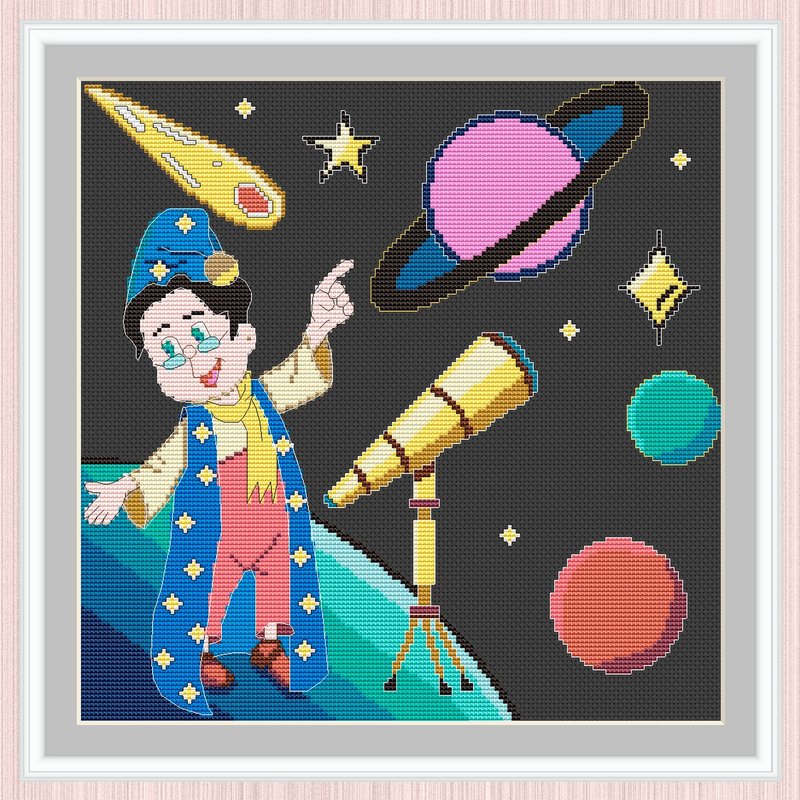 Astronomer Cross Stitch Pattern | Astrologer | Stargazer | - 手工藝教學/工具書 - 其他材質 