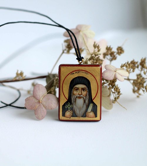 Orthodox small icons hand painted orthodox wood icon Saint Cyril pendant necklace religious art