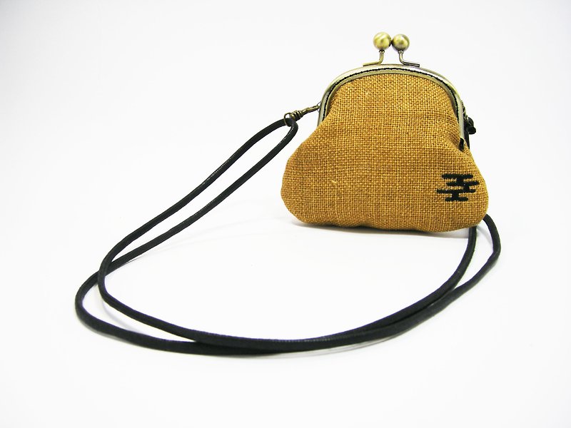 Ink black gold side backpack (burlap) __ made by zuo zuo hand-made gold bag - กระเป๋าแมสเซนเจอร์ - ผ้าฝ้าย/ผ้าลินิน สีนำ้ตาล