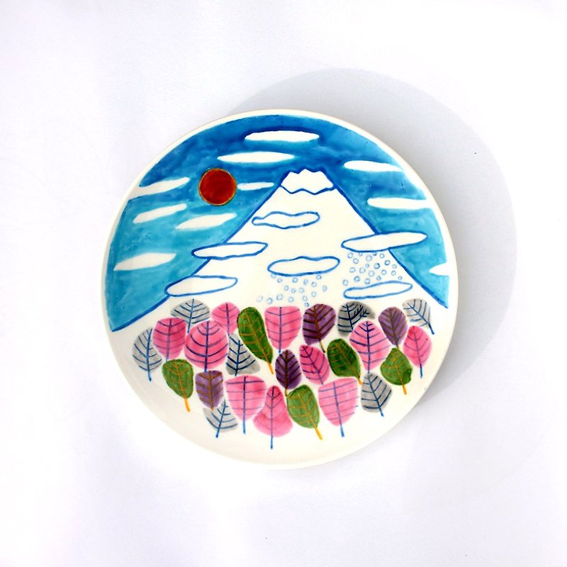 白い富士山と里の森 - 小皿 - 磁器 ホワイト