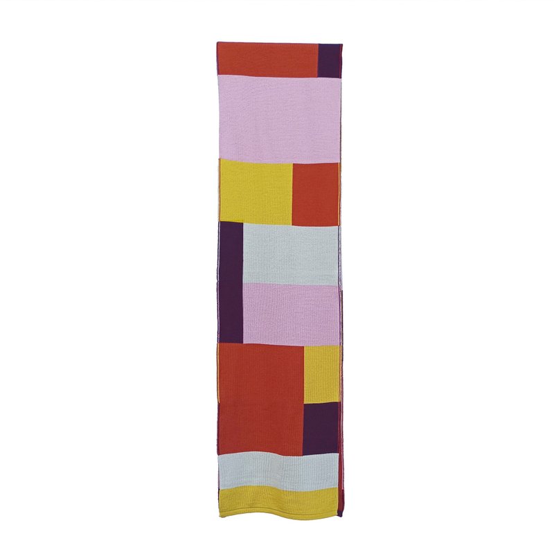 Landscape scarf made of pure merino wool in warm colors. Super high quality yarn - Scarves - Wool Pink