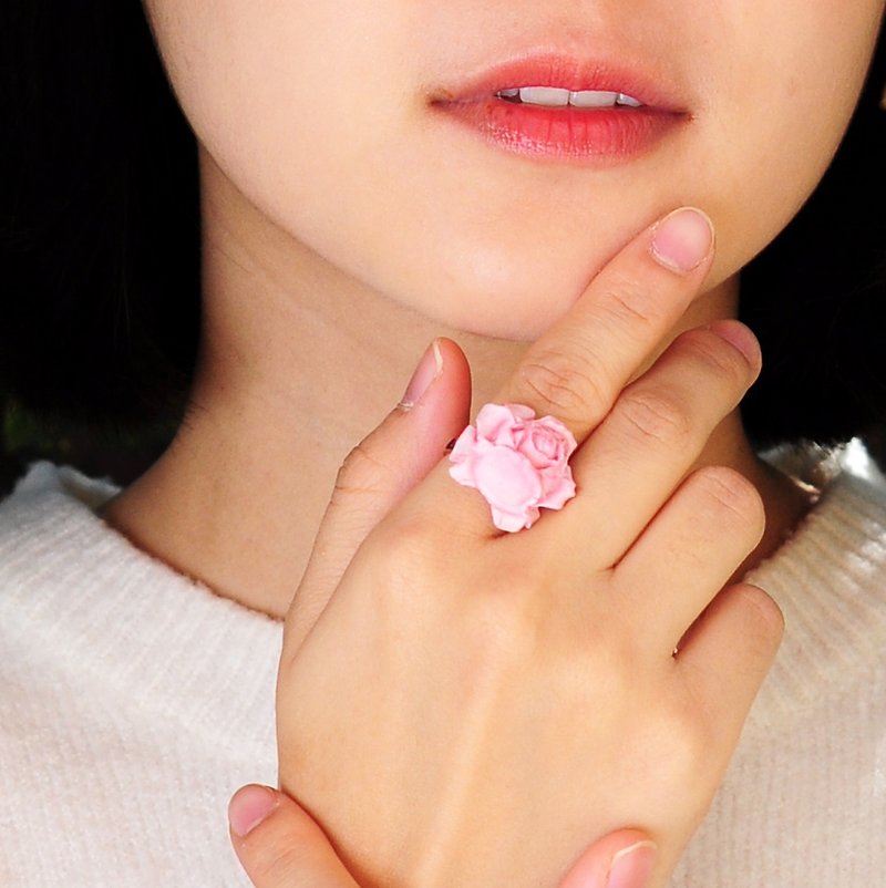 粉色水泥玫瑰花指環/戒指 | Chloris 系列 - 戒指 - 水泥 粉紅色