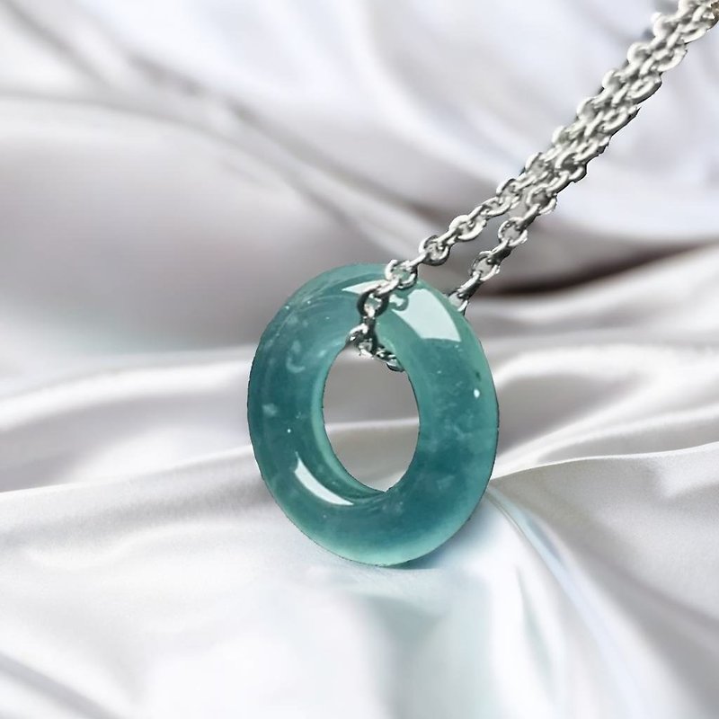 Ice Blue Water Jade Peace Ring Necklace | Natural Jade A Grade | Gift - Necklaces - Jade Blue