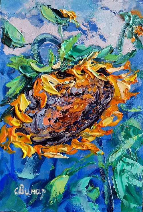 Original oil painting artist Svinar Oksana Oil Painting Sunflowers Landscape Impasto Framed Original Artist Svinar Oksana