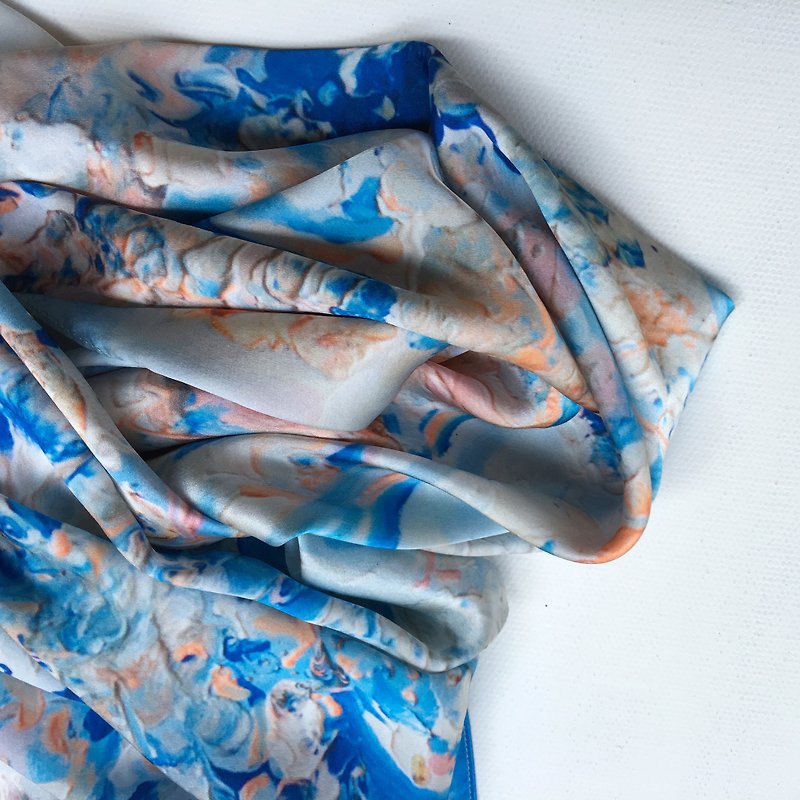 Water scarf blue and pink koi - Scarves - Silk 