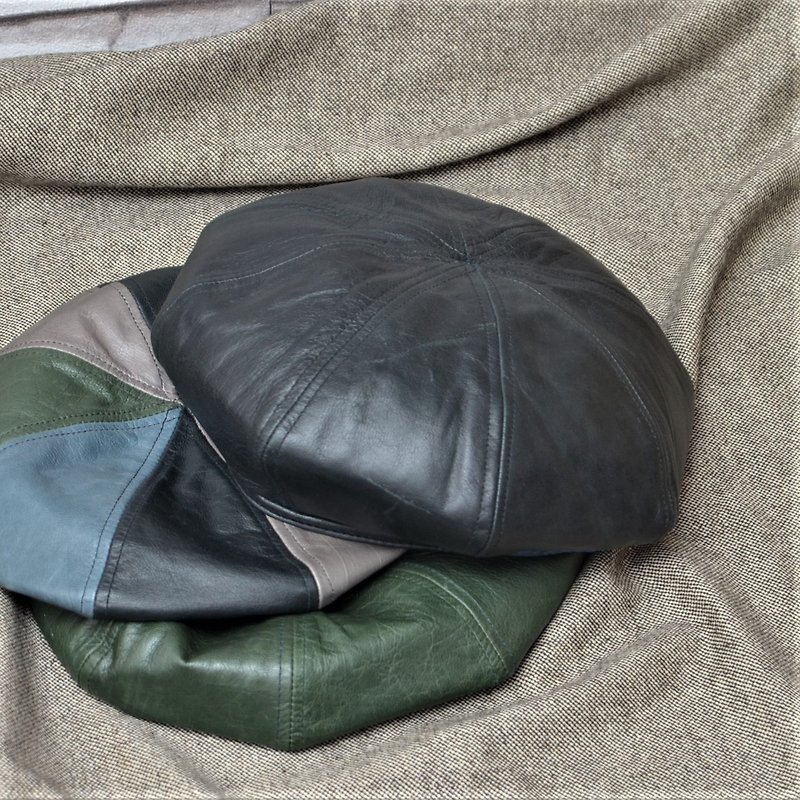 革 帽子 ブラック - ベレー帽 シープスキン アーティスト ブラック ミリタリー スタイル フラットハット 韓国風 ファッショナブルなレザーハット