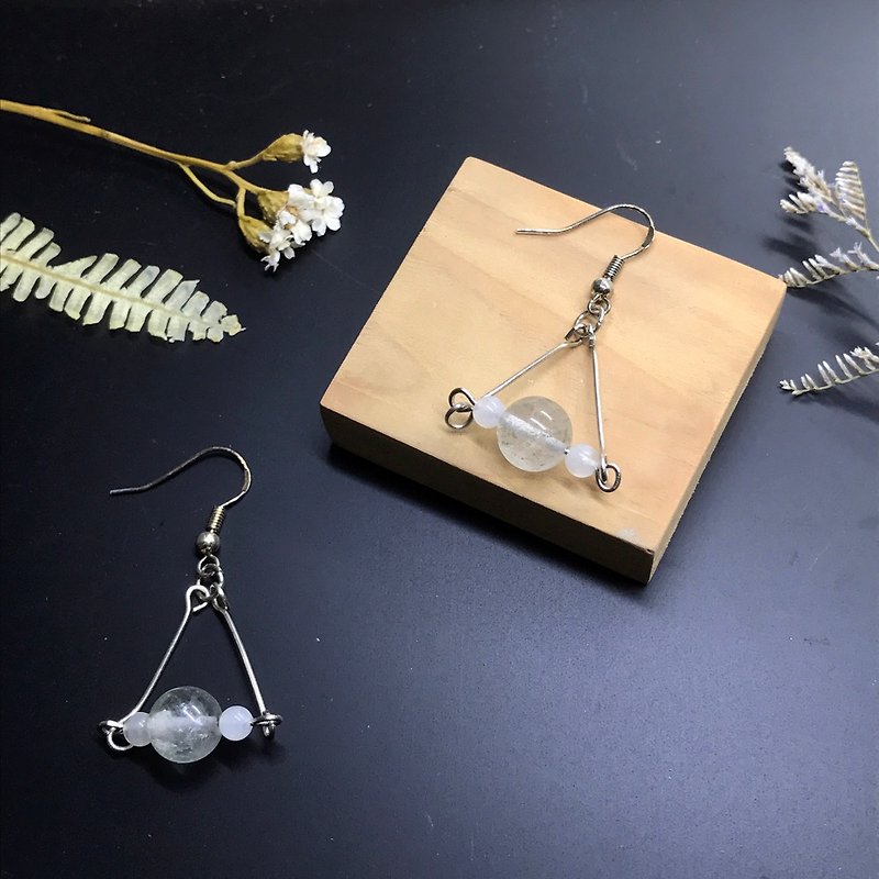 Natural crystal design pendant earrings - Earrings & Clip-ons - Gemstone White