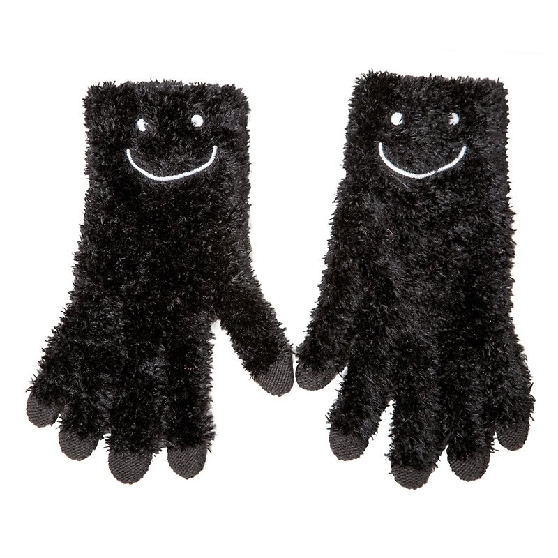 Touch gloves-little furry-smile - Gloves & Mittens - Other Materials Black