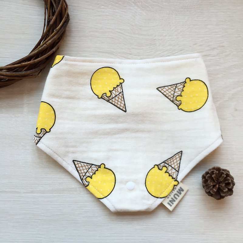 三角圍兜(黃色芒果冰淇淋) - 圍兜/口水巾 - 棉．麻 