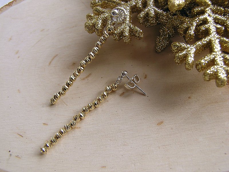 925 sterling silver winter night shiny long earrings-own design and handmade - ต่างหู - โลหะ สีทอง