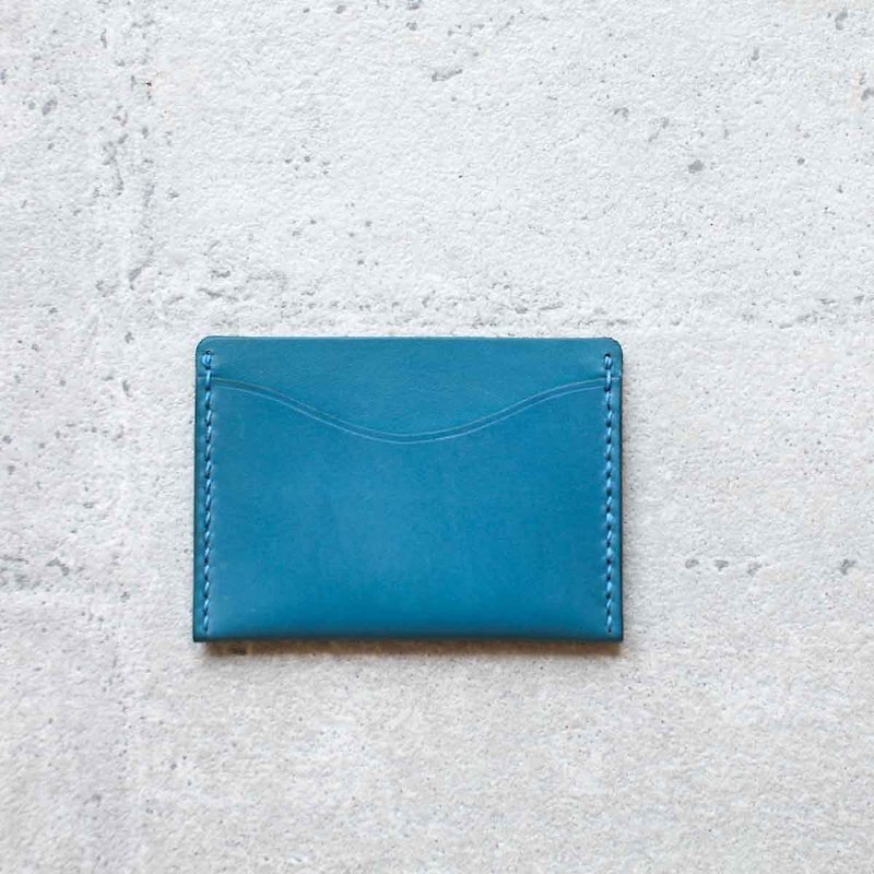 Turquoise  leather card holder wallet - ที่ใส่บัตรคล้องคอ - หนังแท้ สีน้ำเงิน