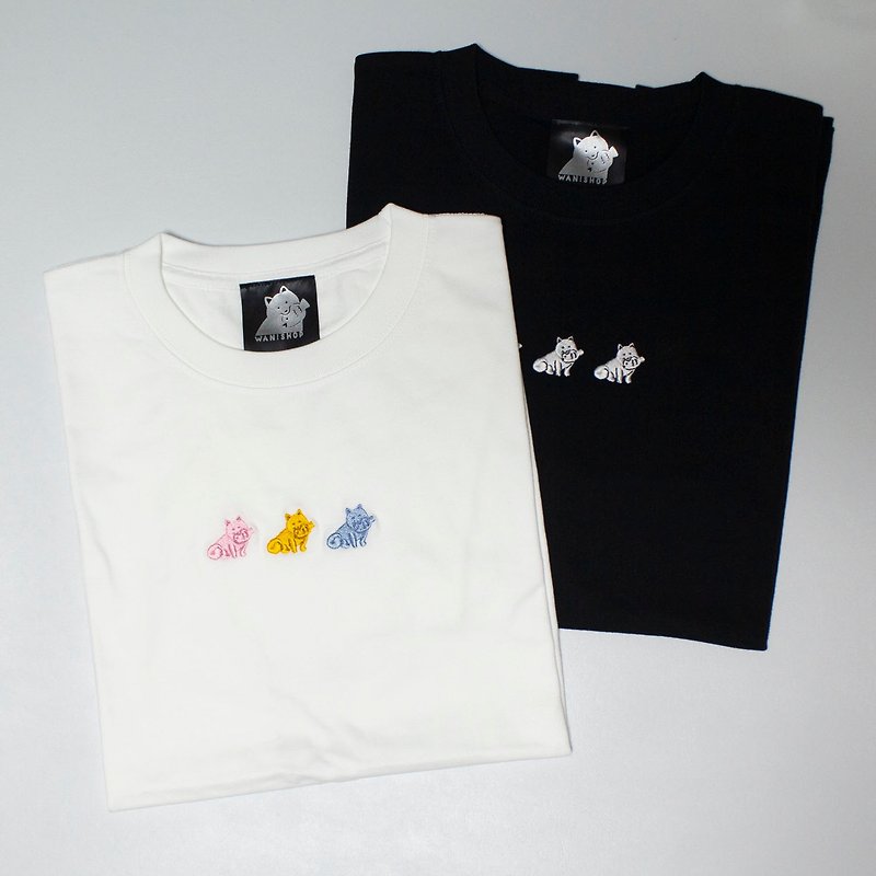 [Dog illustration] Embroidery T-shirt [Original] - Women's T-Shirts - Cotton & Hemp Multicolor