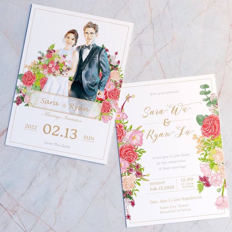 客製化插畫喜帖【半身】訂婚 結婚 邀請函 | 電子檔 | 印刷加購 - 電子喜帖/賀卡/邀請函 - 其他材質 
