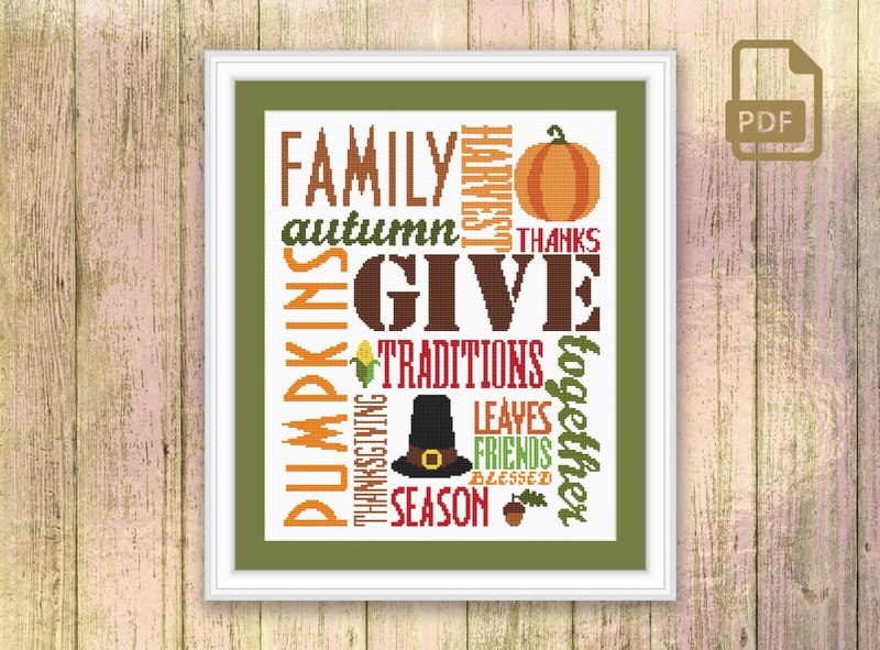 Thanksgiving Day Cross Stitch Pattern #tg002 - Knitting, Embroidery, Felted Wool & Sewing - Other Materials 