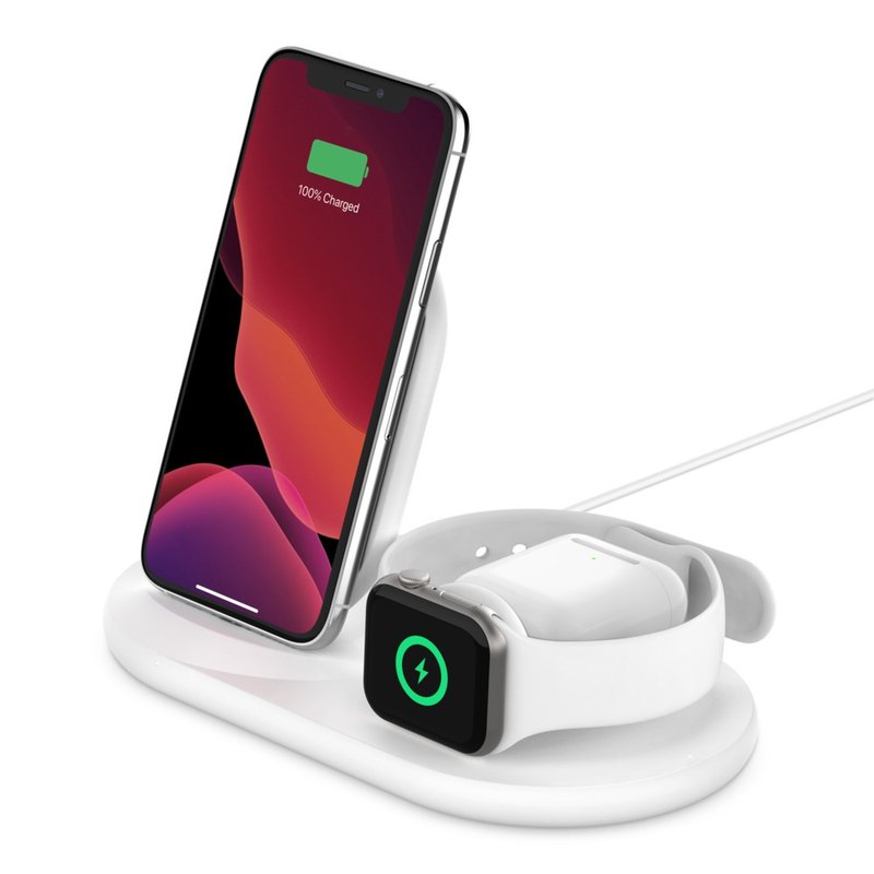 其他材質 無線充電器 - BOOST CHARGE  Apple專用 3合1無線充電器 (白)(三腳插頭英標)