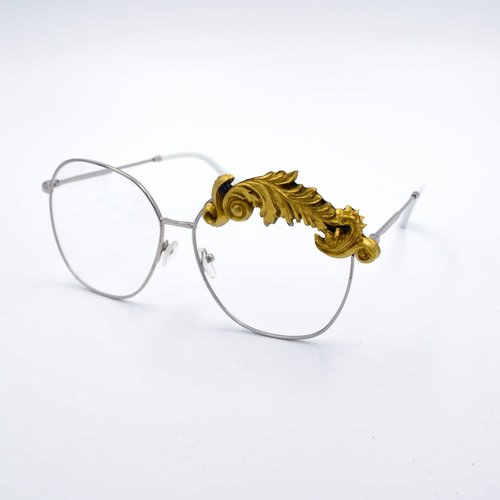 TIMBEE LO shop 金色幻彩巴洛克雕花金絲平光眼鏡 高質高畫質通透塑膠鏡片