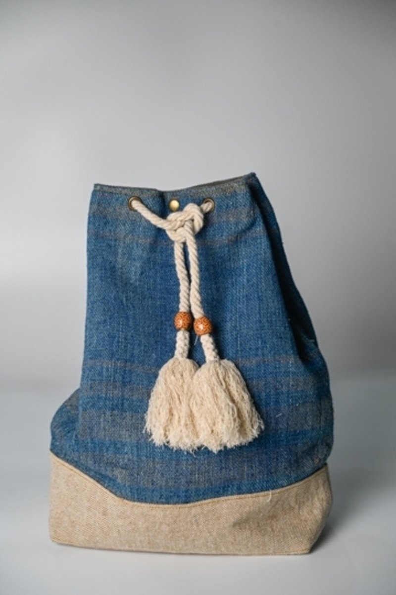 Indigo backpack, cord, plain indigo pattern - Backpacks - Cotton & Hemp Blue